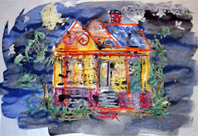 Happy House, watercolor resist
